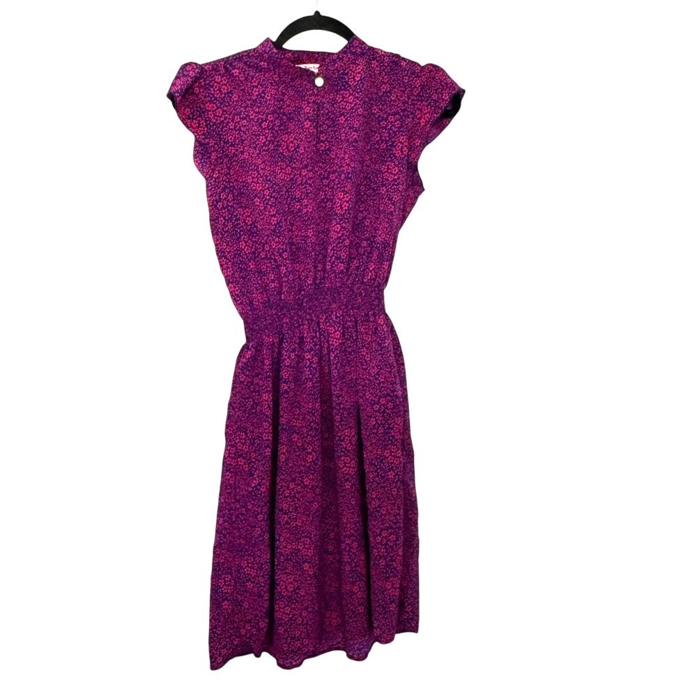 Juicy‎ Couture Pink Purple Floral Smocked Waist Cap Sleeve Dress Size S
